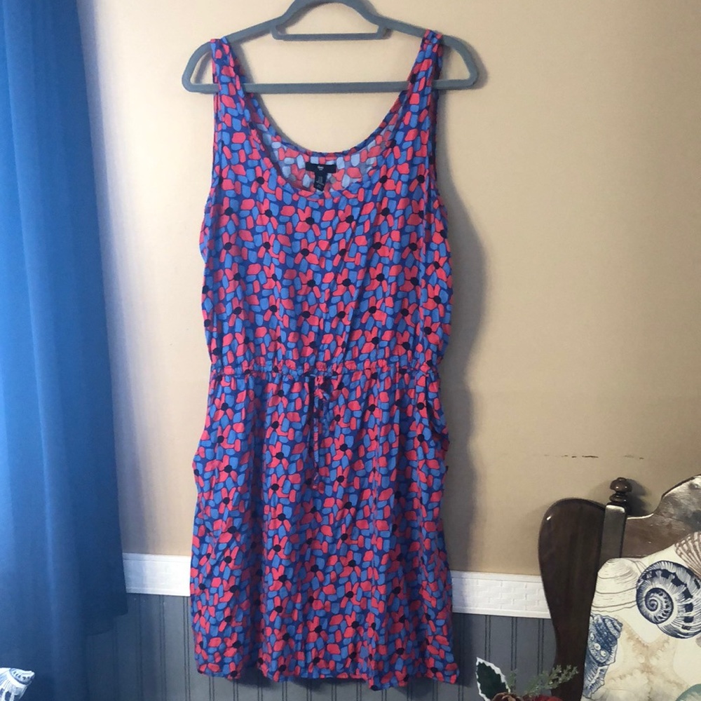 Blue and red tank dress with pockets